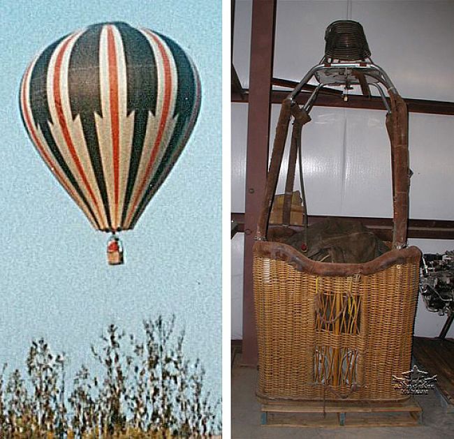 Old photo of the Avian Falcon II Skydancer, a hot air balloon carrying 1 pilot and 2 passengers.